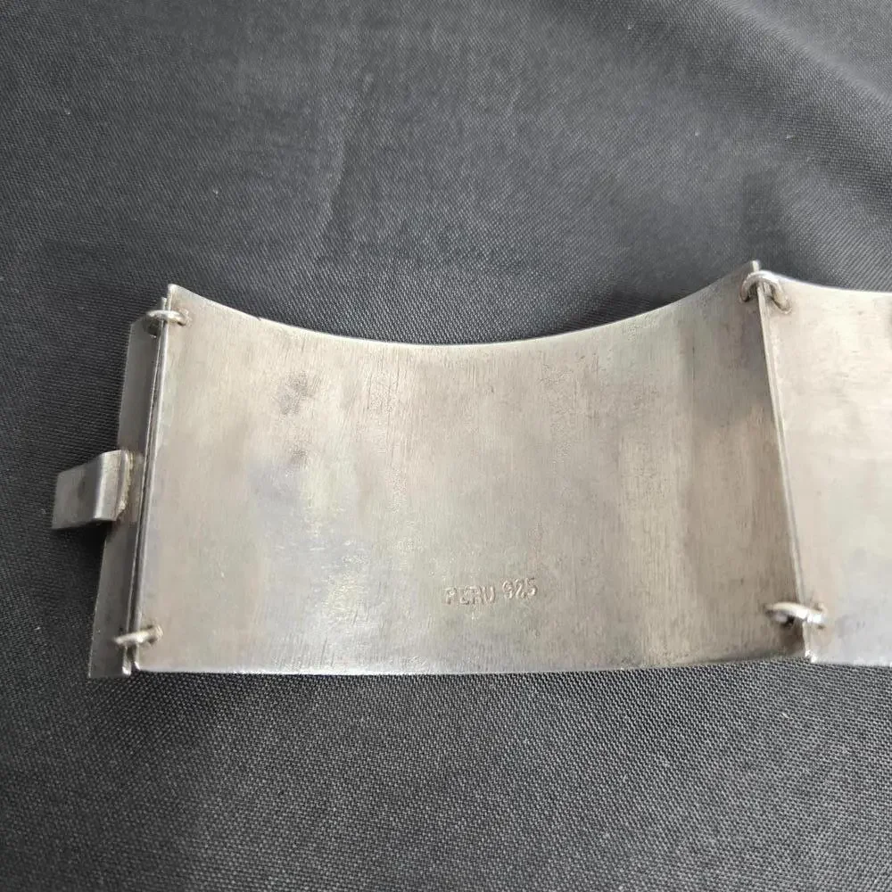 Vintage Peru 925 Sterling Silver Wide Floral Panel Bracelet Cuff 61g Artisan - Picture 6 of 9